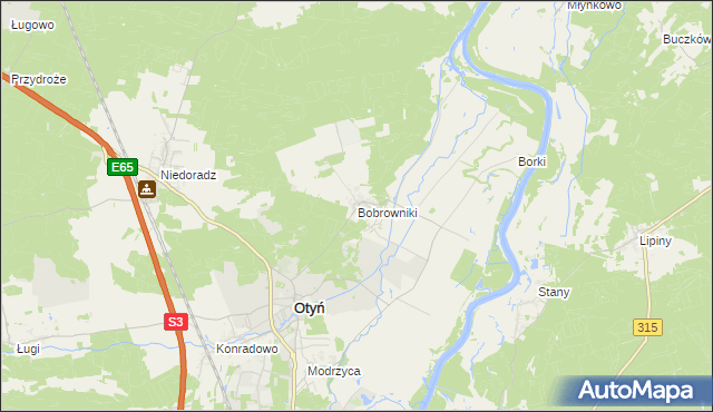 mapa Bobrowniki gmina Otyń, Bobrowniki gmina Otyń na mapie Targeo