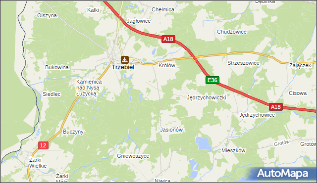 mapa Bogaczów gmina Trzebiel, Bogaczów gmina Trzebiel na mapie Targeo