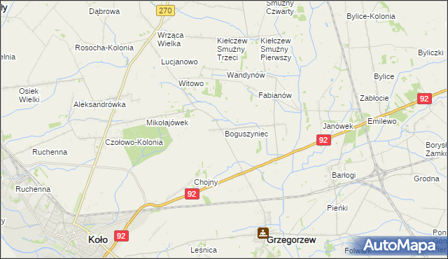 mapa Boguszyniec gmina Grzegorzew, Boguszyniec gmina Grzegorzew na mapie Targeo