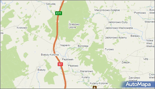 mapa Bonisław gmina Wieczfnia Kościelna, Bonisław gmina Wieczfnia Kościelna na mapie Targeo