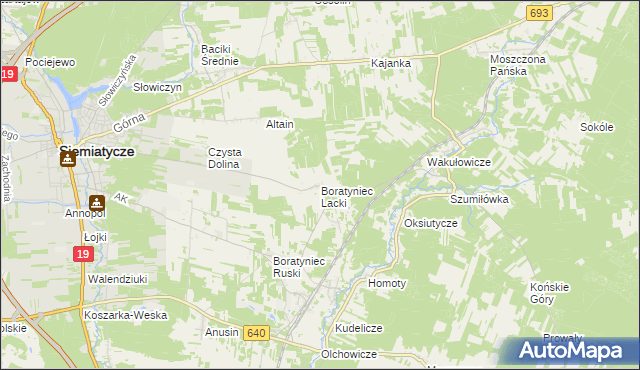 mapa Boratyniec Lacki, Boratyniec Lacki na mapie Targeo