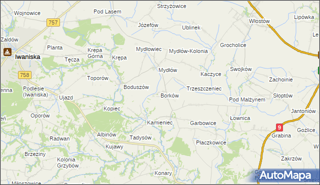 mapa Borków gmina Iwaniska, Borków gmina Iwaniska na mapie Targeo