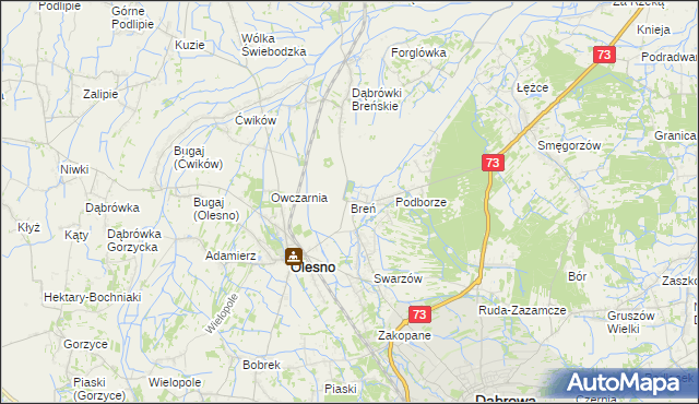 mapa Breń gmina Olesno, Breń gmina Olesno na mapie Targeo