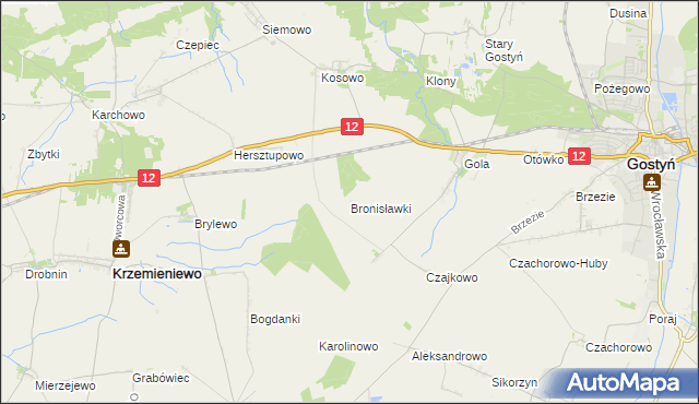 mapa Bronisławki gmina Gostyń, Bronisławki gmina Gostyń na mapie Targeo