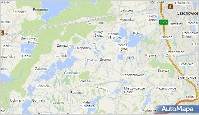 mapa Bronów gmina Czechowice-Dziedzice, Bronów gmina Czechowice-Dziedzice na mapie Targeo