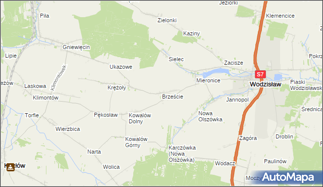 mapa Brzeście gmina Wodzisław, Brzeście gmina Wodzisław na mapie Targeo