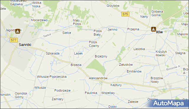 mapa Brzeziny gmina Sanniki, Brzeziny gmina Sanniki na mapie Targeo