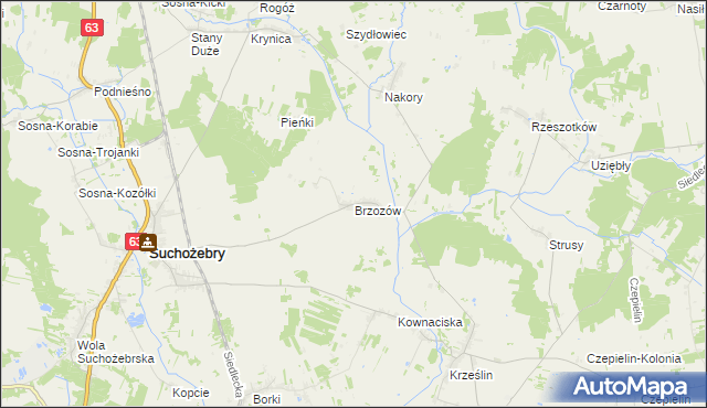 mapa Brzozów gmina Suchożebry, Brzozów gmina Suchożebry na mapie Targeo