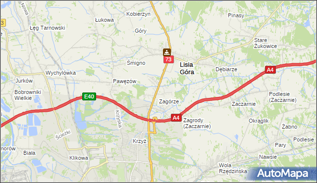 mapa Brzozówka gmina Lisia Góra, Brzozówka gmina Lisia Góra na mapie Targeo