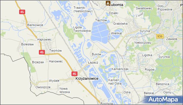 mapa Buków gmina Lubomia, Buków gmina Lubomia na mapie Targeo