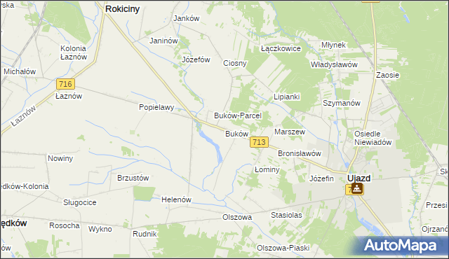 mapa Buków gmina Ujazd, Buków gmina Ujazd na mapie Targeo