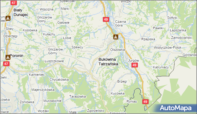 mapa Bukowina Tatrzańska, Bukowina Tatrzańska na mapie Targeo