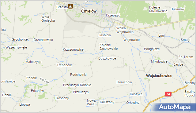 mapa Buszkowice gmina Ćmielów, Buszkowice gmina Ćmielów na mapie Targeo