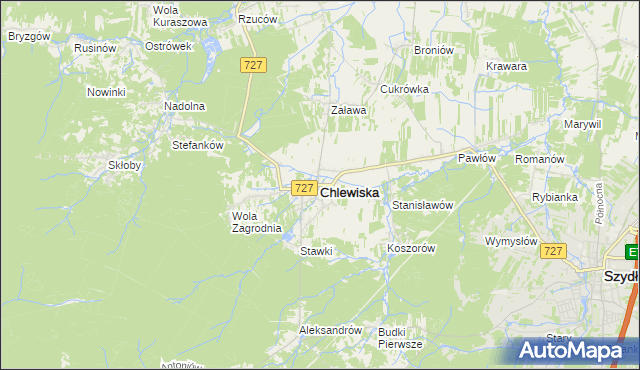 mapa Chlewiska powiat szydłowiecki, Chlewiska powiat szydłowiecki na mapie Targeo