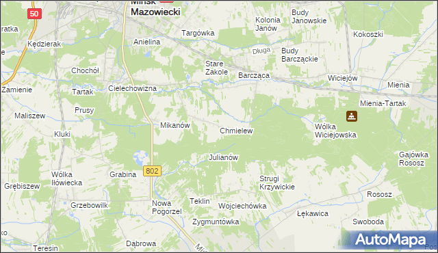 mapa Chmielew gmina Mińsk Mazowiecki, Chmielew gmina Mińsk Mazowiecki na mapie Targeo