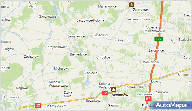 mapa Chruślice, Chruślice na mapie Targeo