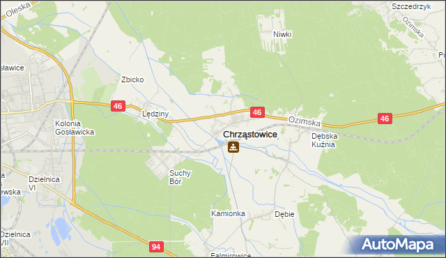 mapa Chrząstowice powiat opolski, Chrząstowice powiat opolski na mapie Targeo