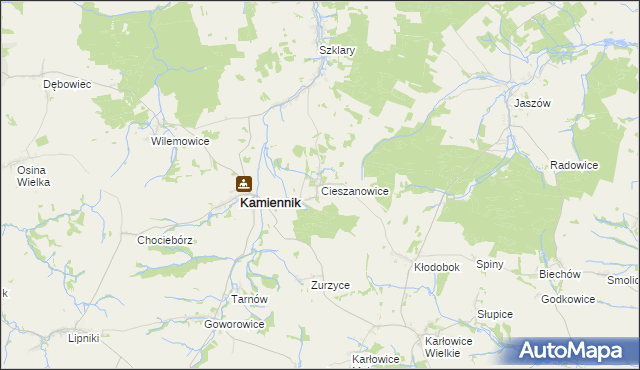 mapa Cieszanowice gmina Kamiennik, Cieszanowice gmina Kamiennik na mapie Targeo