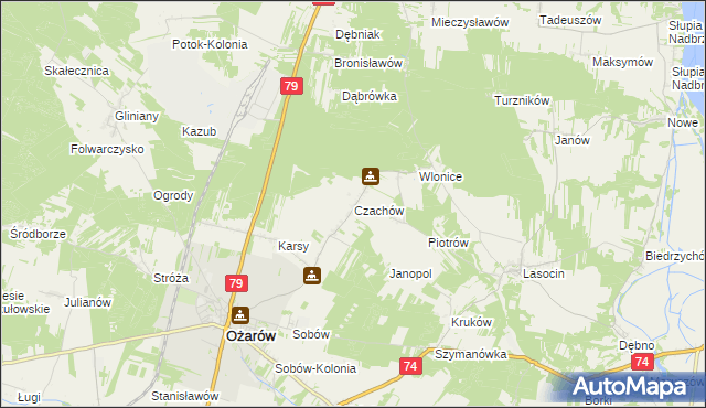 mapa Czachów gmina Ożarów, Czachów gmina Ożarów na mapie Targeo