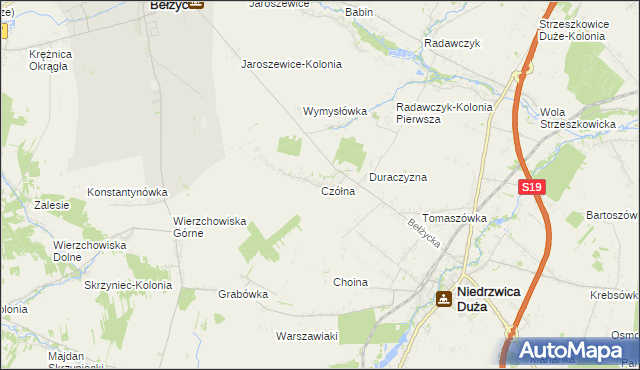 mapa Czółna gmina Niedrzwica Duża, Czółna gmina Niedrzwica Duża na mapie Targeo