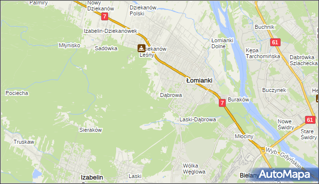 mapa Dąbrowa gmina Łomianki, Dąbrowa gmina Łomianki na mapie Targeo