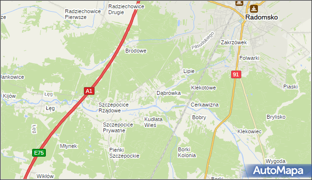 mapa Dąbrówka gmina Radomsko, Dąbrówka gmina Radomsko na mapie Targeo