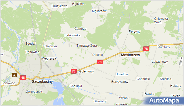 mapa Dalekie gmina Moskorzew, Dalekie gmina Moskorzew na mapie Targeo