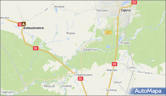 mapa Dargomyśl gmina Dębno, Dargomyśl gmina Dębno na mapie Targeo