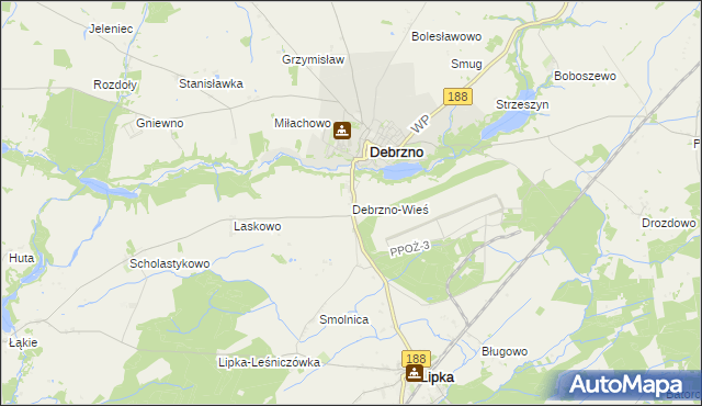 mapa Debrzno-Wieś, Debrzno-Wieś na mapie Targeo