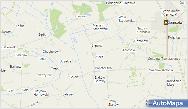 mapa Długie gmina Kiernozia, Długie gmina Kiernozia na mapie Targeo