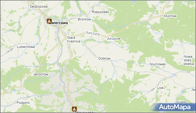 mapa Dobków gmina Świerzawa, Dobków gmina Świerzawa na mapie Targeo