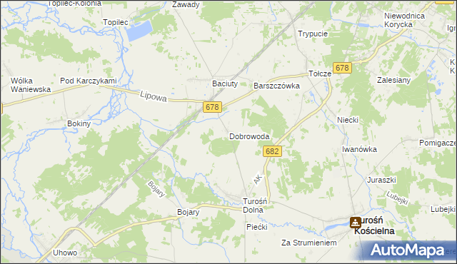 mapa Dobrowoda gmina Turośń Kościelna, Dobrowoda gmina Turośń Kościelna na mapie Targeo