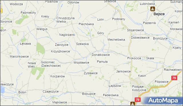 mapa Donatkowice, Donatkowice na mapie Targeo
