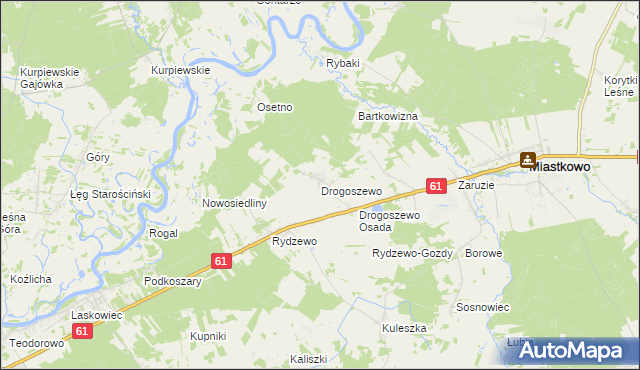 mapa Drogoszewo gmina Miastkowo, Drogoszewo gmina Miastkowo na mapie Targeo