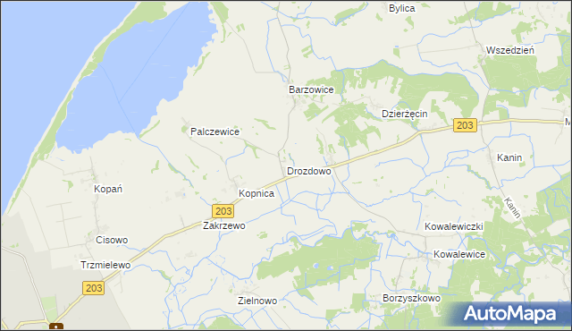 mapa Drozdowo gmina Darłowo, Drozdowo gmina Darłowo na mapie Targeo