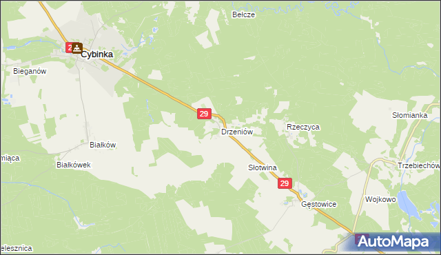 mapa Drzeniów gmina Cybinka, Drzeniów gmina Cybinka na mapie Targeo