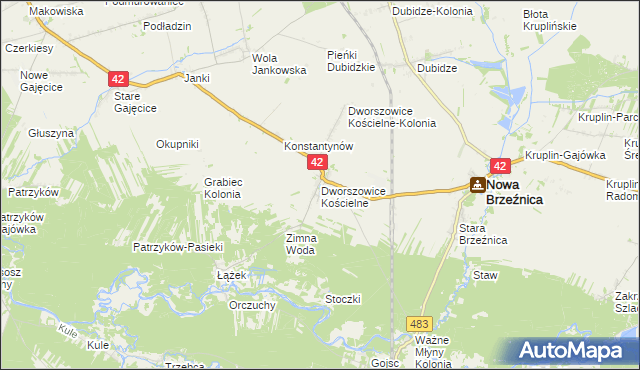 mapa Dworszowice Kościelne, Dworszowice Kościelne na mapie Targeo