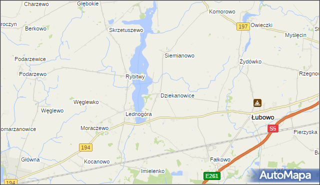 mapa Dziekanowice gmina Łubowo, Dziekanowice gmina Łubowo na mapie Targeo