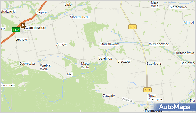 mapa Dzielnica gmina Czerniewice, Dzielnica gmina Czerniewice na mapie Targeo