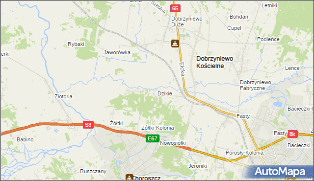 mapa Dzikie gmina Choroszcz, Dzikie gmina Choroszcz na mapie Targeo