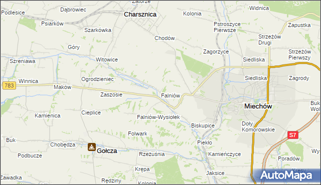 mapa Falniów, Falniów na mapie Targeo