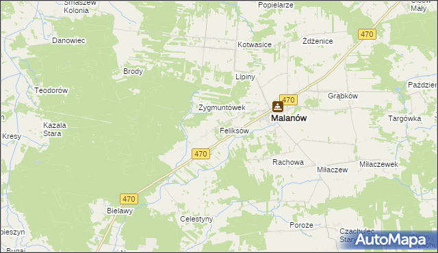 mapa Feliksów gmina Malanów, Feliksów gmina Malanów na mapie Targeo