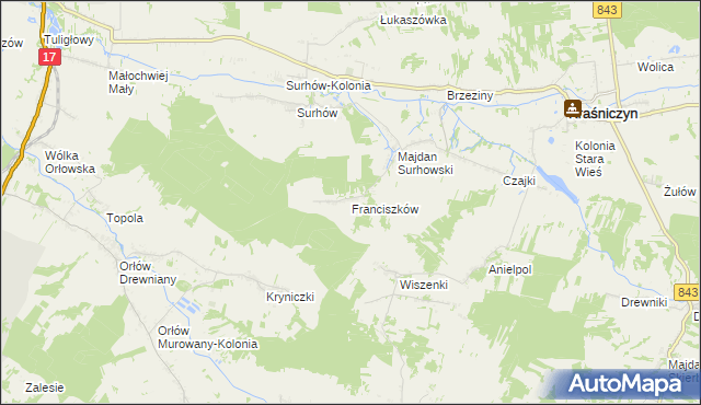 mapa Franciszków gmina Kraśniczyn, Franciszków gmina Kraśniczyn na mapie Targeo