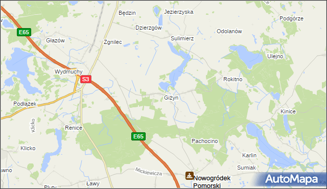 mapa Giżyn gmina Nowogródek Pomorski, Giżyn gmina Nowogródek Pomorski na mapie Targeo