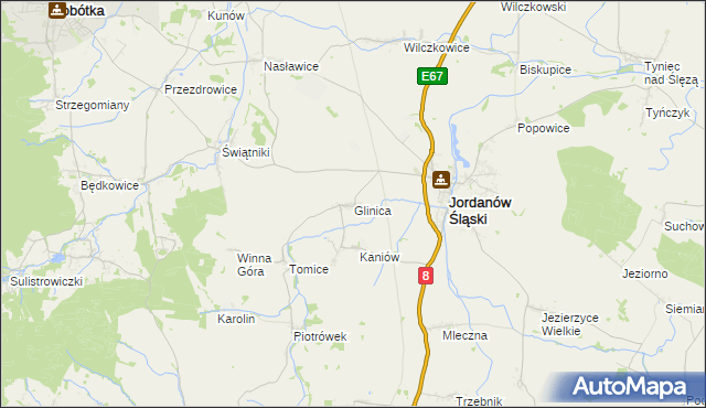 mapa Glinica gmina Jordanów Śląski, Glinica gmina Jordanów Śląski na mapie Targeo