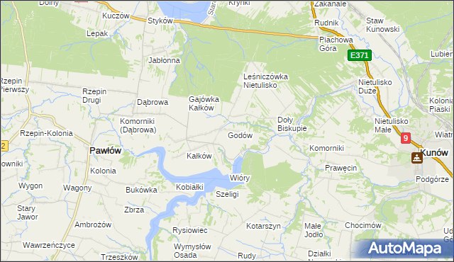 mapa Godów gmina Pawłów, Godów gmina Pawłów na mapie Targeo