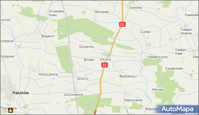 mapa Górzno gmina Ostrów Wielkopolski, Górzno gmina Ostrów Wielkopolski na mapie Targeo