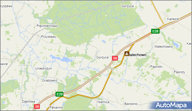 mapa Gorzyca gmina Malechowo, Gorzyca gmina Malechowo na mapie Targeo