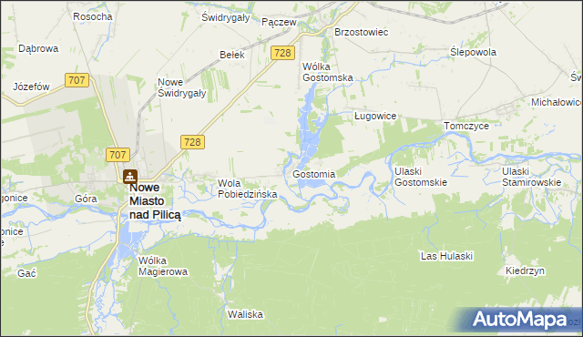 mapa Gostomia gmina Nowe Miasto nad Pilicą, Gostomia gmina Nowe Miasto nad Pilicą na mapie Targeo