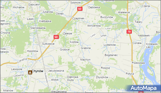 mapa Grabina gmina Chynów, Grabina gmina Chynów na mapie Targeo